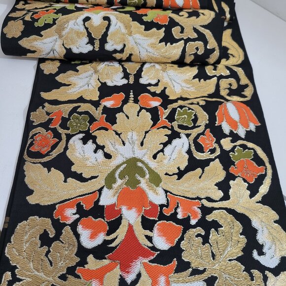 Japanese Obi In Vibrate Colored Embroidery and Black Silk backing - Picture 1 of 3